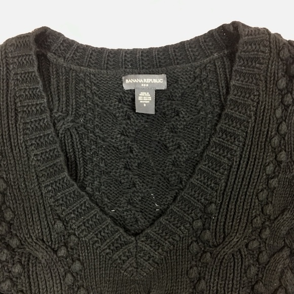 BANANA REPUBLIC BLACK CHUNKY V-NECK SWEATER SIZE S - Picture 4 of 5